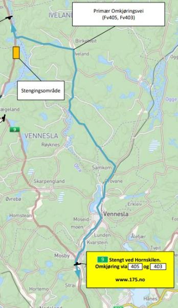 Stenging av Rv 9 Hornskilen