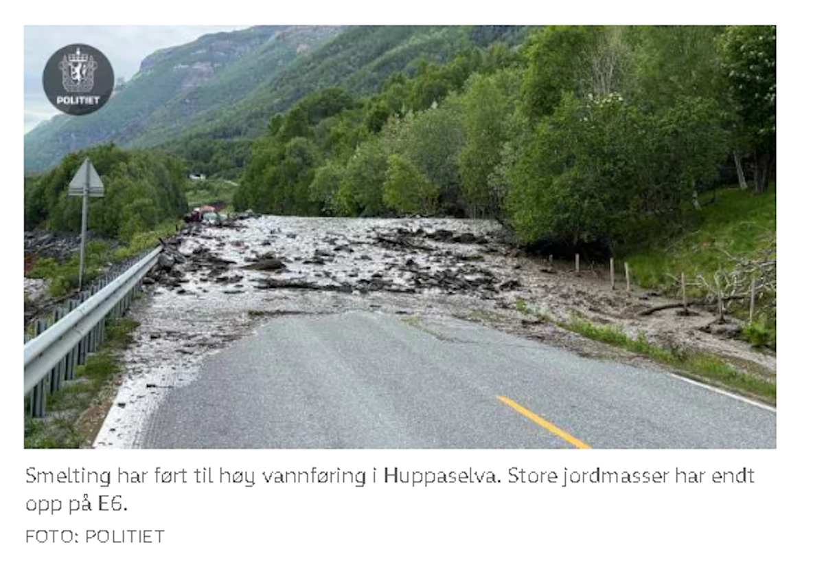 Snøsmeltingen stengte E6